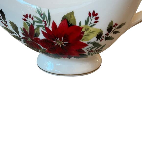 Grace Teaware Christmas Poinsettia Porcelain Footed Gravy Boat New - Picture 11 of 11